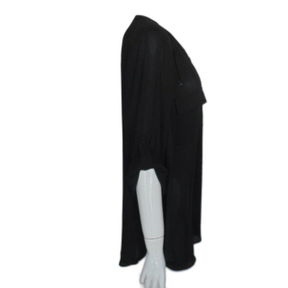 TORRID Harper Top, 3/3X, Black, Split neck, Tab Sleeves, 2 pockets - Picture 6 of 14